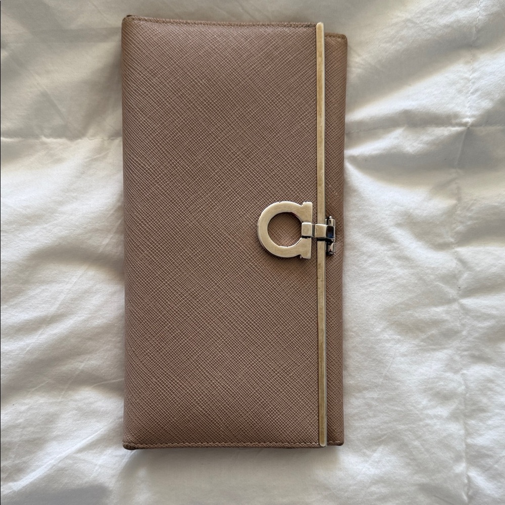 Salvatore Ferragamo Taupe Wallet with Silver Accent